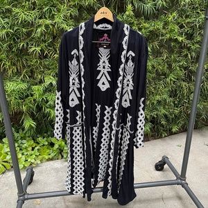 Johnny Was Black Embroidered Cardigan XL